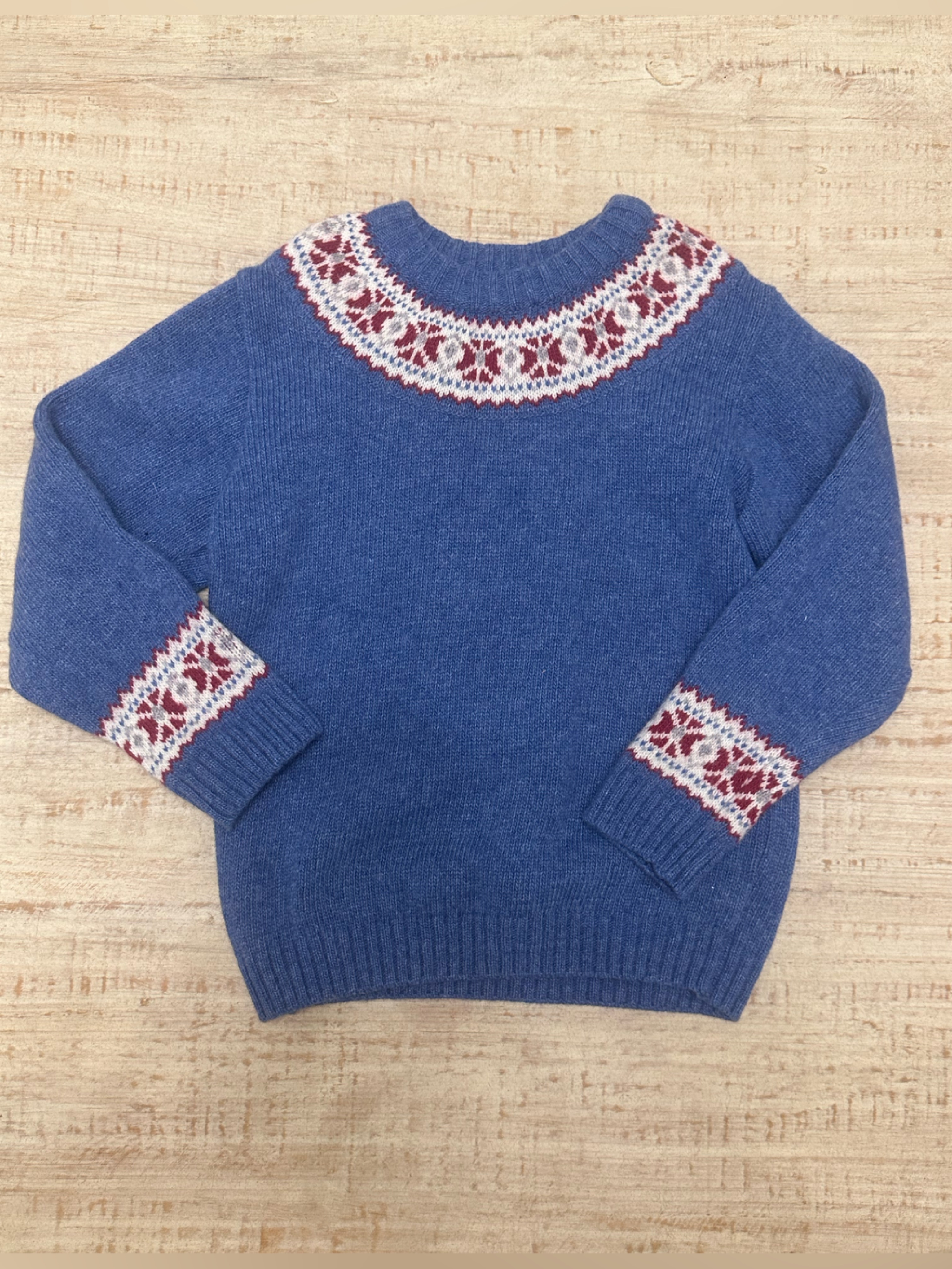 Blue Fair Isle Yoke Kids Pea Coat Sweater